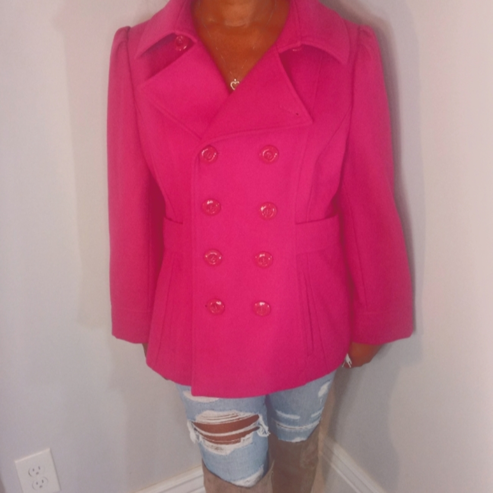 SOLD****Hot Pink Pea Coat Like New Size XL